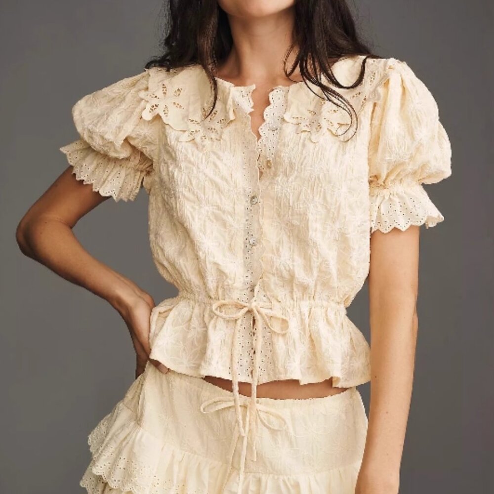 NWT Anthropologie x Jacquie The Label Janice Puff-Sleeve Ruffled Blouse Small